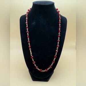 Gold by the Inch with Red stones. 22 inch necklace. 14k gold plated.